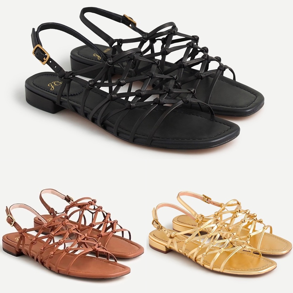 J. Crew, Abbie Knotted Lattice Leather Slingback Flat Sandals